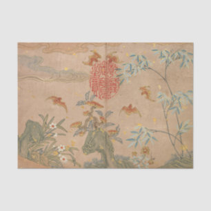 Bats Rocks Blume Oval Calligraphy by Zhang Ruoai Seidenpapier