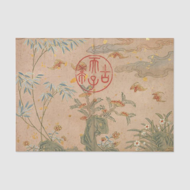 Bats Rocks Blume Rundkalligraphie von Ruoai Seidenpapier (Vorderseite)