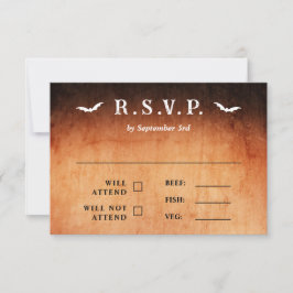 Bats & Skeleton Heart Goth Halloween Wedding RSVP Karte