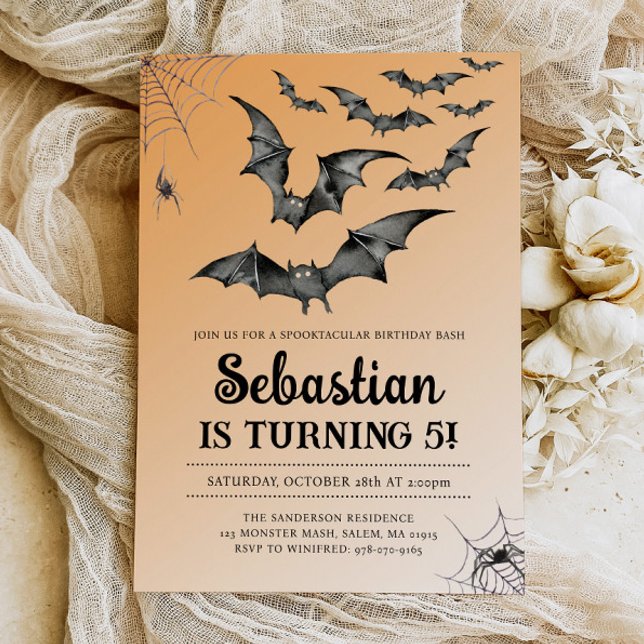 Bats Spooky Halloween Geburtstagsparty Einladung (Von Creator hochgeladen)