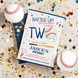 Batter Up Baseball Blue Little Rookie 2. Geburtsta Einladung