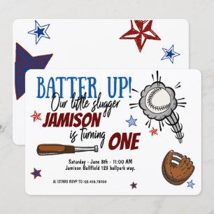 BATTER UP Baseball Little Slugger Geburtstag Einladung