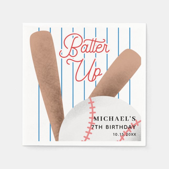 Batter Up Baseball Theme Geburtstagsparty Serviette (Vorderseite)