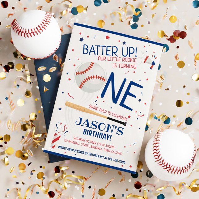Batter Up Blue Little Rookie Baseball 1. Geburtsta Einladung (Von Creator hochgeladen)