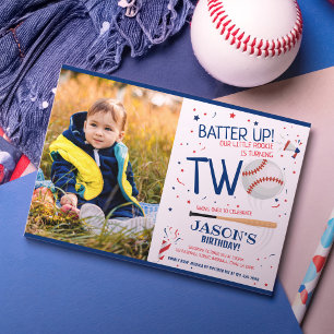 Batter Up Blue Rookie Baseball Foto 2. Geburtstag Einladung