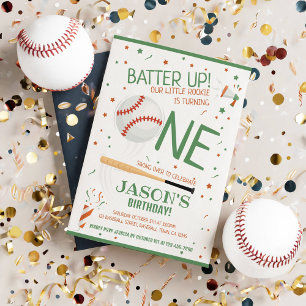 Batter Up Green Rookie Baseball 1. Geburtstag Einladung