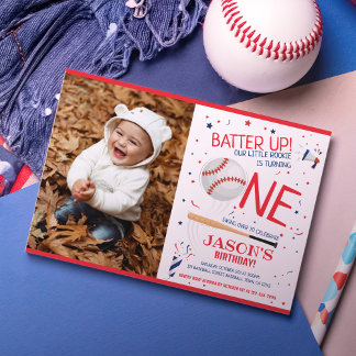 Batter Up Red Rookie Baseball Foto 1. Geburtstag Einladung