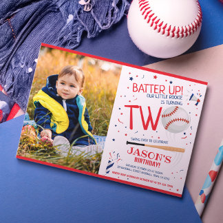 Batter Up Red Rookie Baseball Foto 2. Geburtstag Einladung