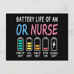 Batterielebensdauer eines OP-Pflegehumor-Diagramms Postkarte