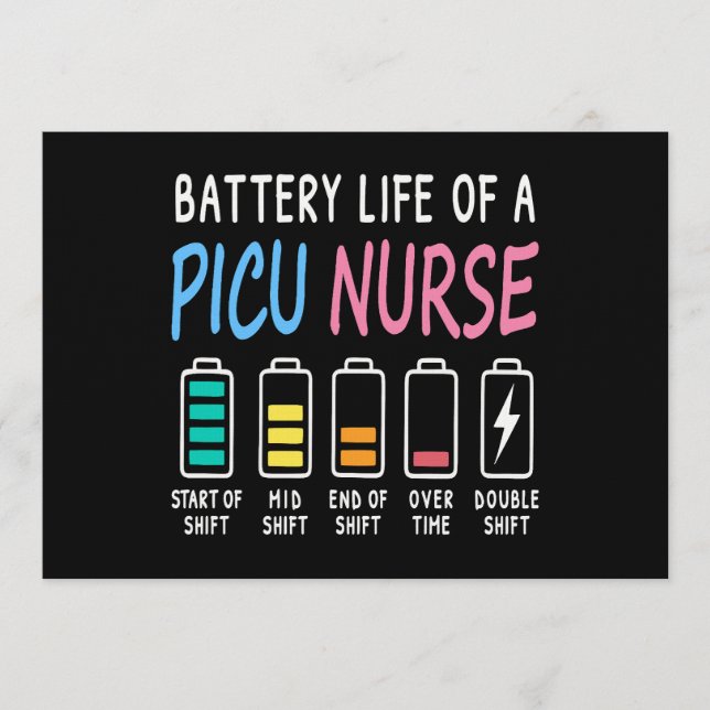 Battery life of a PICU nurse humor chart Einladung (Vorderseite)