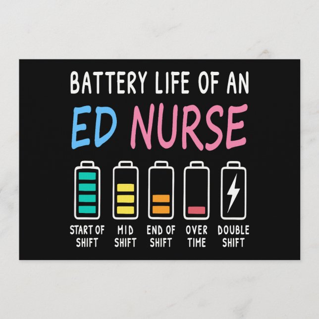 Battery life of an ED nurse levels humor Einladung (Vorderseite)