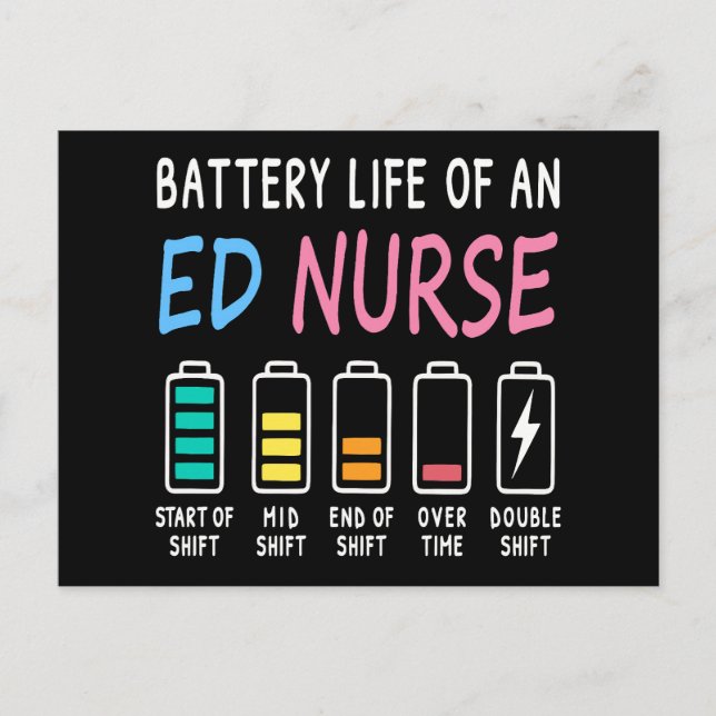 Battery life of an ED nurse levels humor Postkarte (Vorderseite)