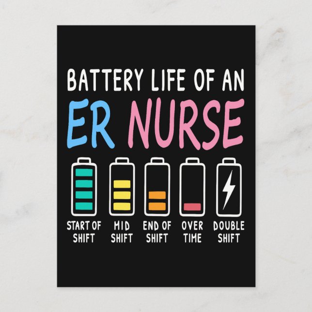 Battery life of an ER nurse humor chart Postkarte (Vorderseite)