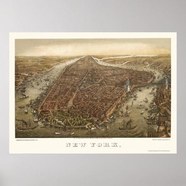 Battery Park, NY Panoramic Map - 1873 Poster (Vorne)