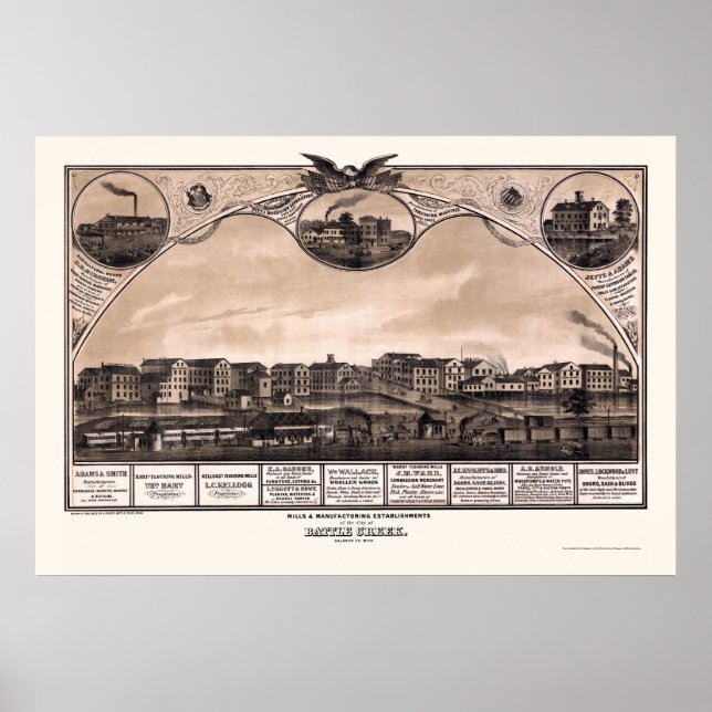 Battle Creek, MI Panoramic Map - 1869 Poster (Vorne)