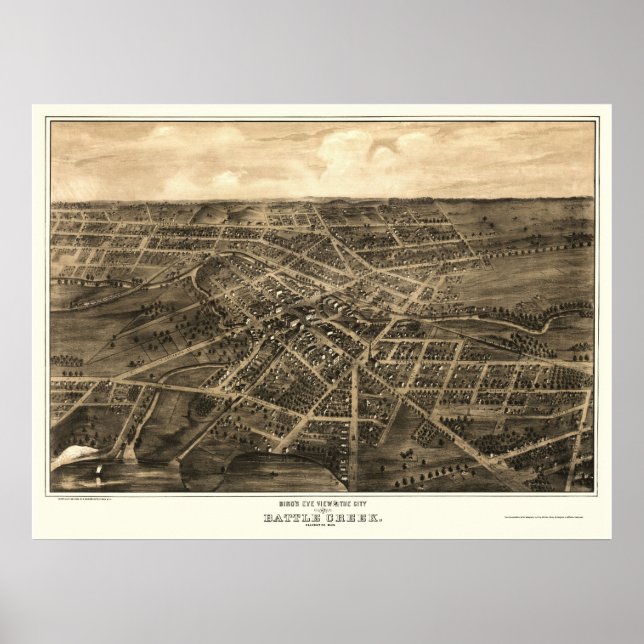 Battle Creek, MI Panoramic Map - 1870 Poster (Vorne)