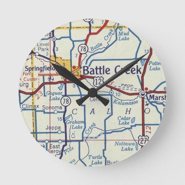 Battle Creek Vintage Runde Wanduhr (Vorderseite)