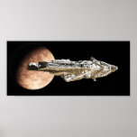 Battle Cruiser Verlasse Orbit Poster<br><div class="desc">Riesenraumkampfkreuzer,  der eine Umlaufbahn von einem Alien-Planeten verlasse,  3D digital gerenderte Abbildung</div>