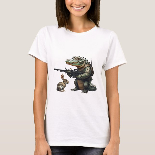 Battle-Ready Alligator und neugieriges Kaninchen T-Shirt (Vorderseite)