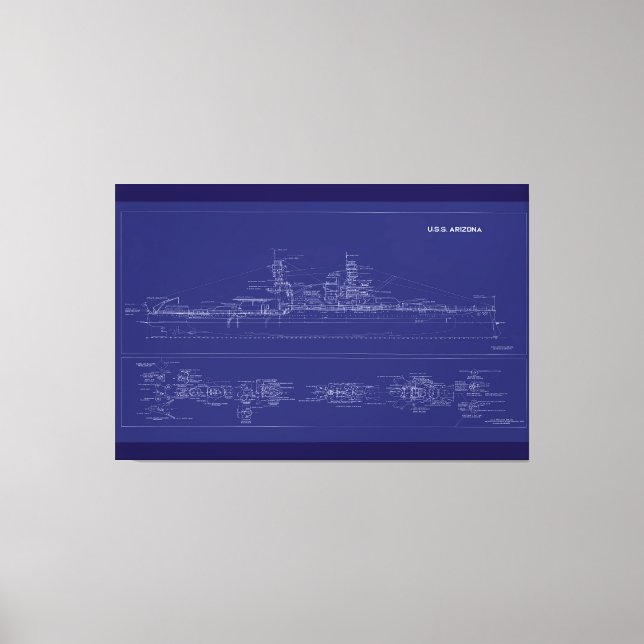 Battleship USS Arizona Blueprint Leinwanddruck (Vorderseite)