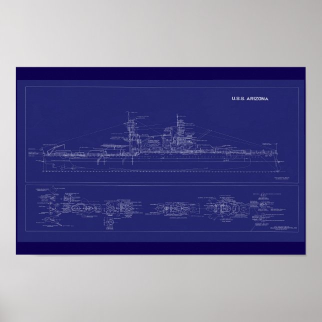 Battleship USS Arizona Blueprint Poster (Vorne)