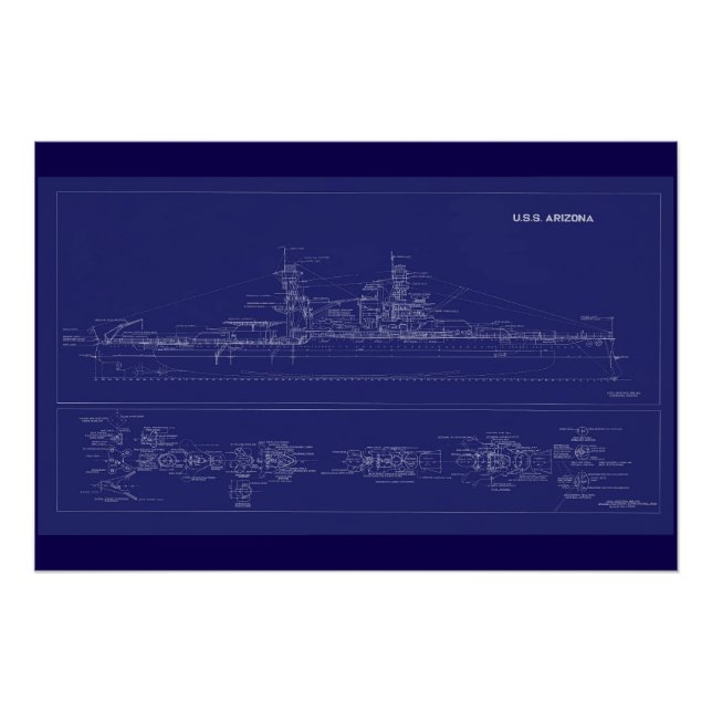 Battleship USS Arizona Blueprint Poster (Vorderseite)