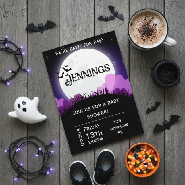 Batty for baby. Halloween Baby shower Invitation Einladung (Von Creator hochgeladen)
