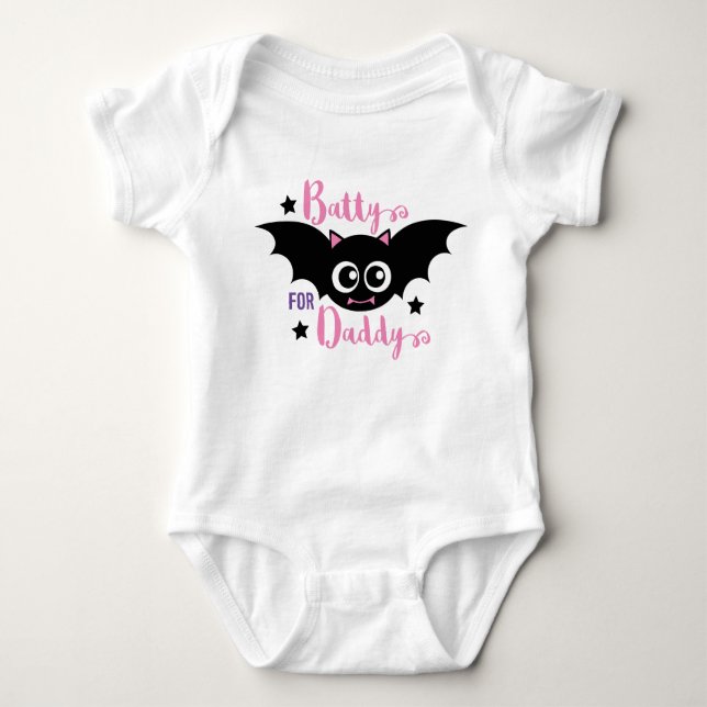 Batty für Daddy Niedlich 1. Halloween Pink Bat Baby Strampler (Vorderseite)