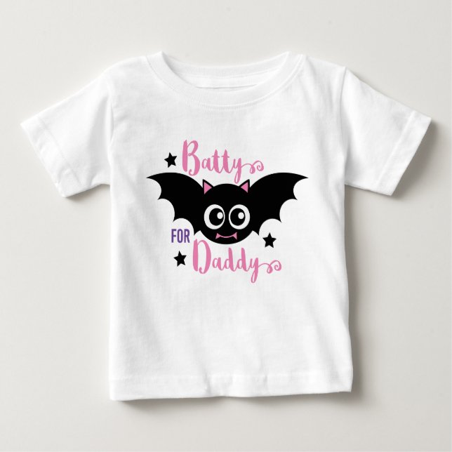Batty für Daddy Niedlich 1. Halloween Pink Bat Baby T-shirt (Vorderseite)