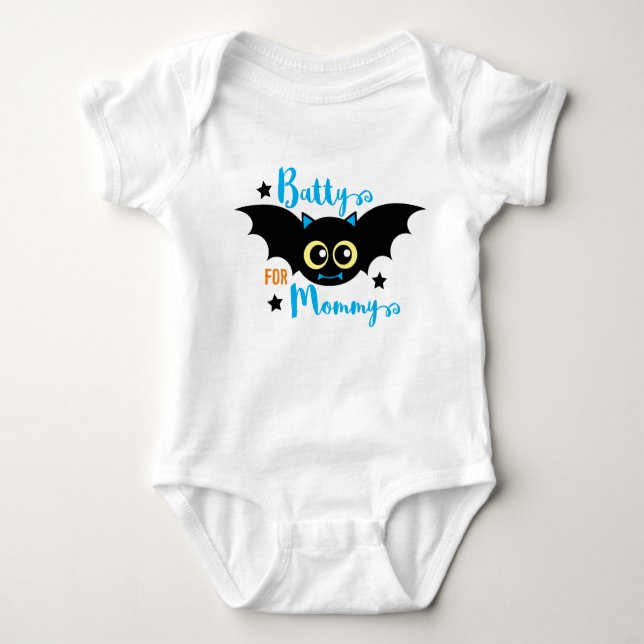 Batty für Mommy Niedlich 1. Halloween Blue Bat Baby Strampler (Vorderseite)