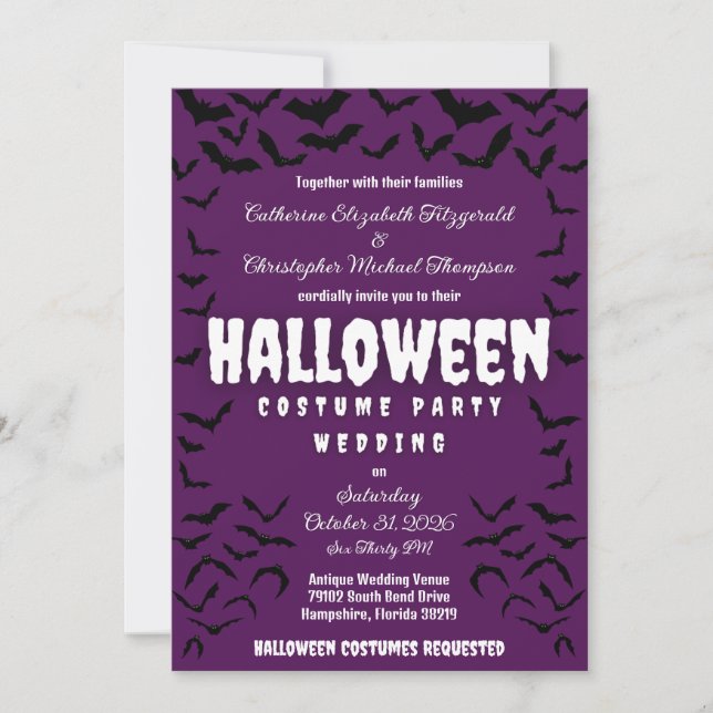 Batty Halloween Costume Party Hochzeit Einladung (Vorderseite)