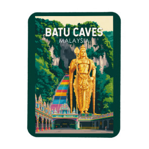 Batu Caves Malaysia Illustration Reise Kunst Retro Magnet