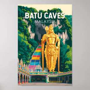 Batu Caves Malaysia Illustration Reise Kunst Retro Poster