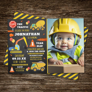 Bau 1. Geburtstag Foto Einladung