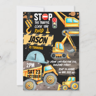 Bau 1. Geburtstag Party Dump Truck Digger Einladung