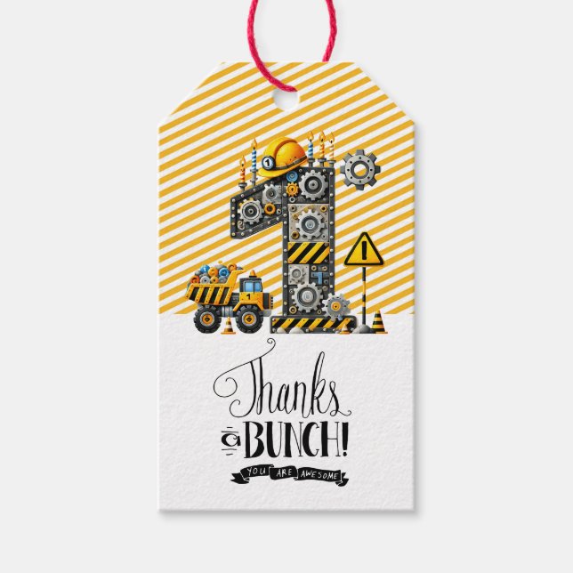 Bau 1. Geburtstag Party Geschenkanhänger (Vorderseite)