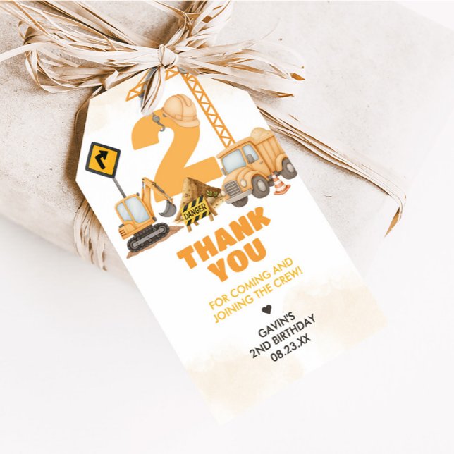 Bau 2. Geburtstag Gastgeschenk Tags Geschenkanhänger (Construction Truck 2nd Birthday Party Favor Tags)