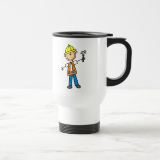 Bau-Arbeitskraft mit der Hammer-Tasse Reisebecher