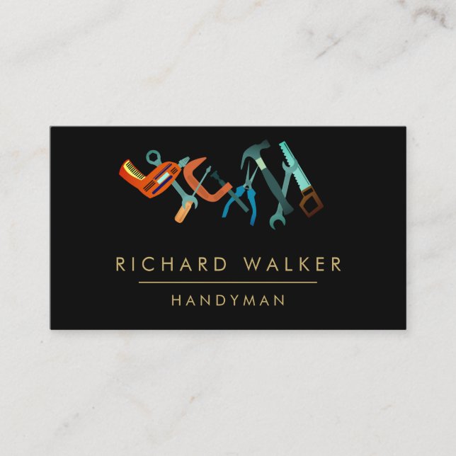Bau bearbeitet Heimwerker-blaues Schwarz-Tischler Visitenkarte (Vorderseite)
