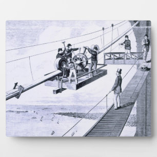 Bau der Brooklyn Bridge, New York (litho) Fotoplatte