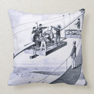 Bau der Brooklyn-Brücke, New York (litho) Kissen
