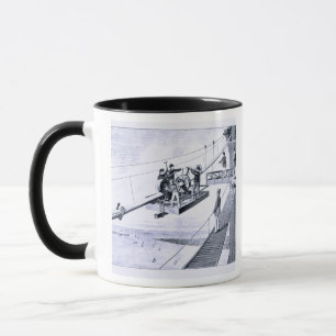 Bau der Brooklyn-Brücke, New York (litho) Tasse
