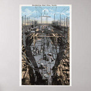 Bau einer Stahlschiff-Szene Poster