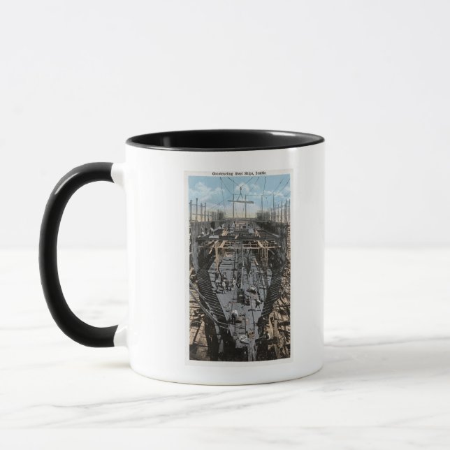 Bau einer Stahlschiff-Szene Tasse (Links)
