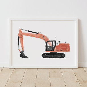 Bau eines roten Baggers Kids Room Decke Poster