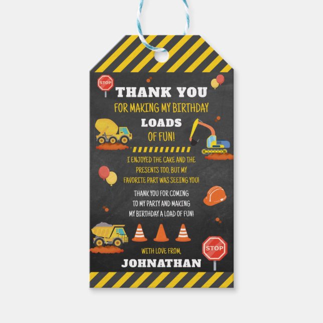 Bau Geburtstag Vielen Dank Geschenkanhänger (Vorderseite)