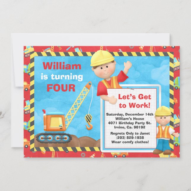 Bau-Geburtstags-Party Einladung (Vorderseite)