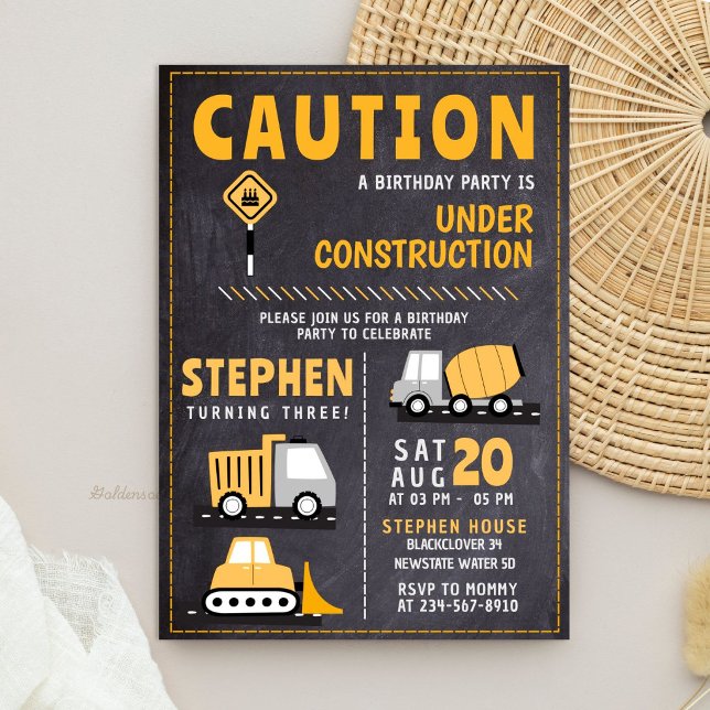 Bau Geburtstagskinder Einladung Vorlagen (Construction Chalkboard Birthday Party Invitation)