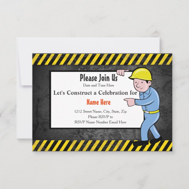 Bau Geburtstagsparty Einladung (Vorderseite)