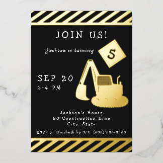 Bau Geburtstagsparty für Junge Gold Folieneinladung